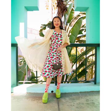 Strawberry Daisy Ruffle Sheer Crew Sock