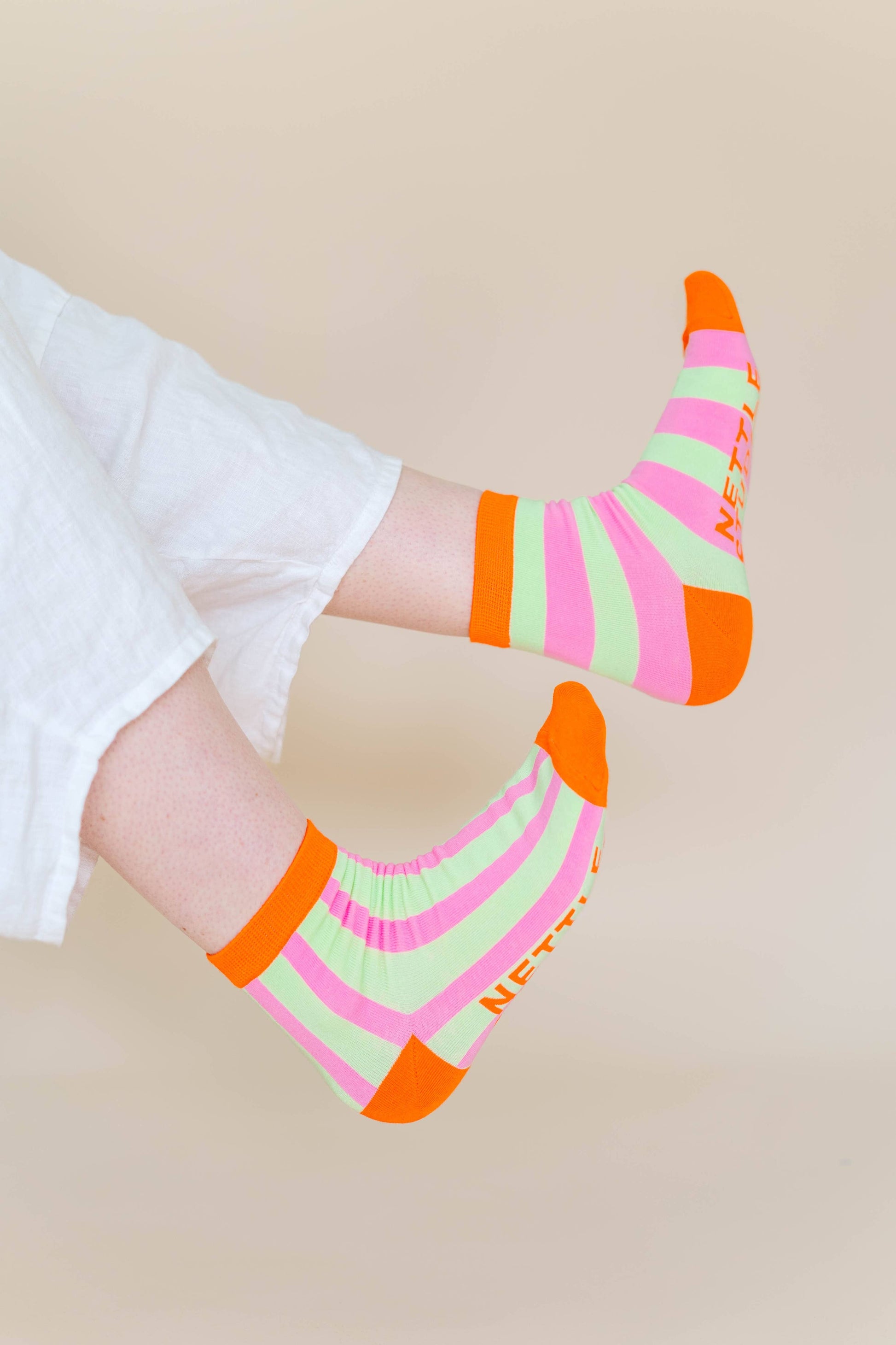 Cotton Pink Yellow Striped Ankle Sock