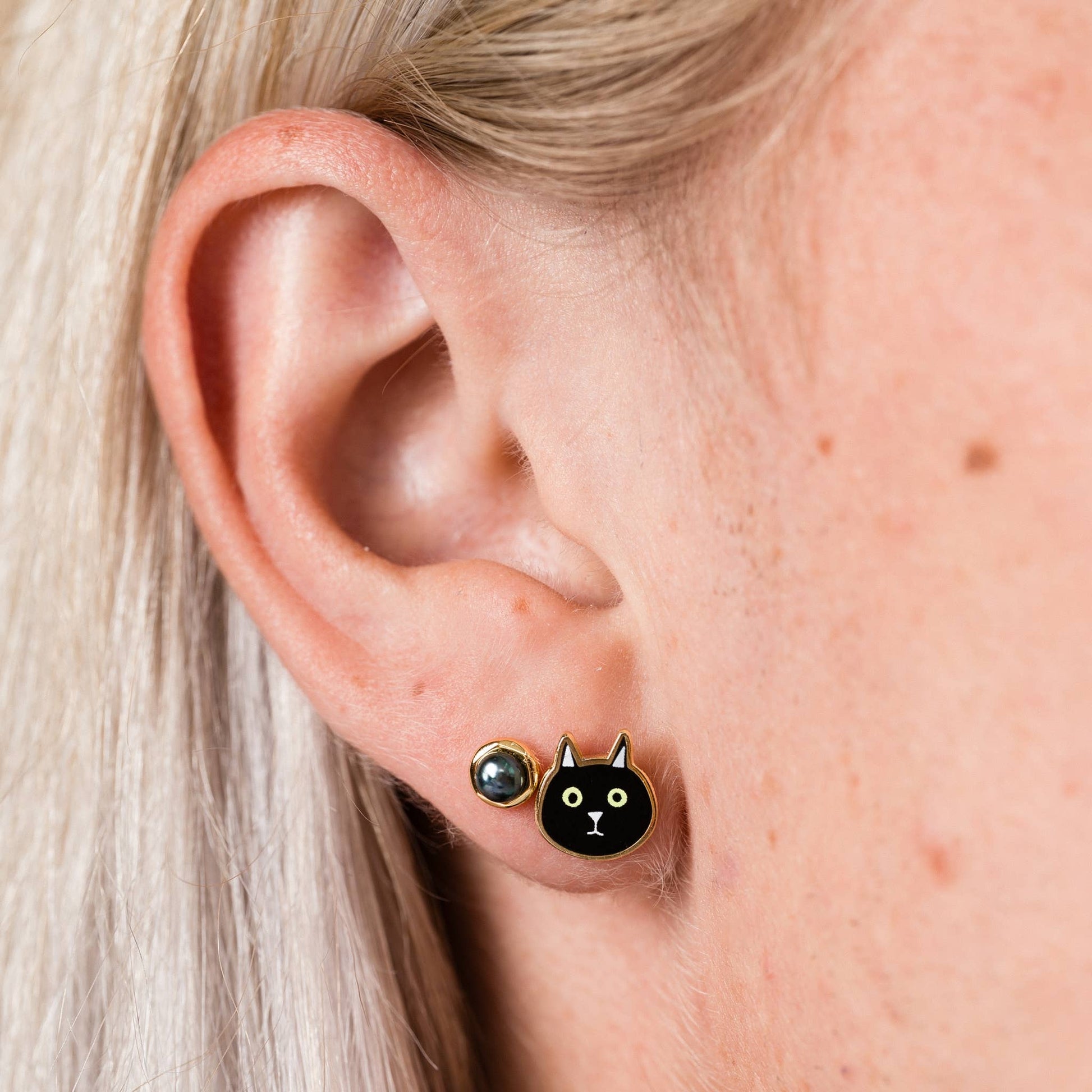 Cat Enamel Stud Earrings
