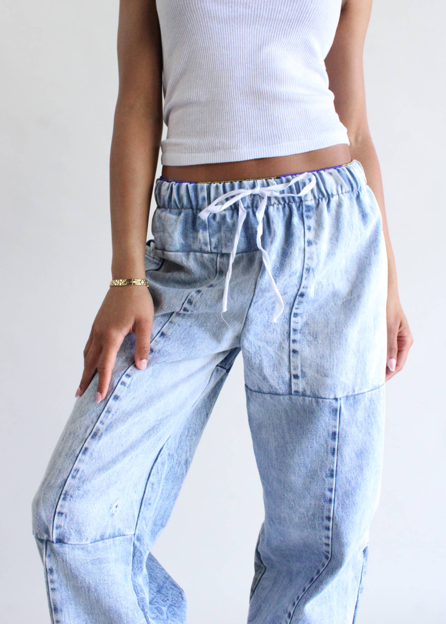 Vintage Denim Elastic Waist Pants