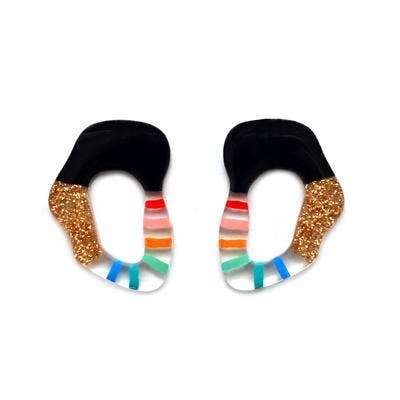 Rainbow and Gold Squiggle Hoop Earrings