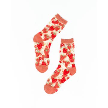 Strawberry Daisy Ruffle Sheer Crew Sock