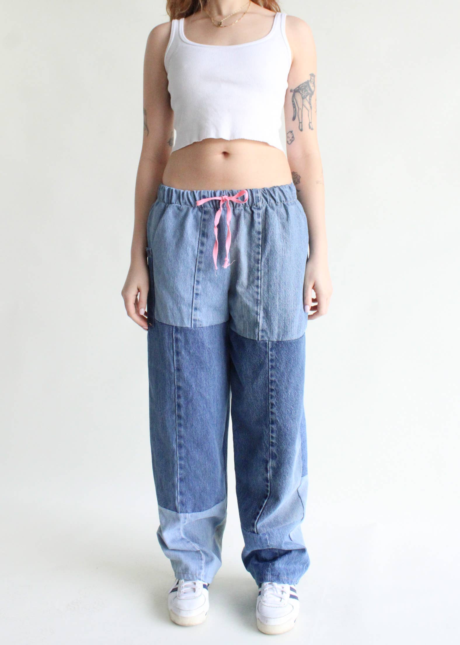 Vintage Denim Elastic Waist Pants