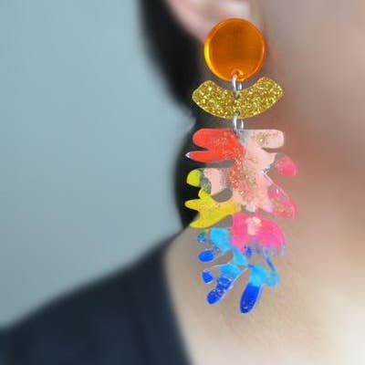 Rainbow Seaweed Leaf Earrings