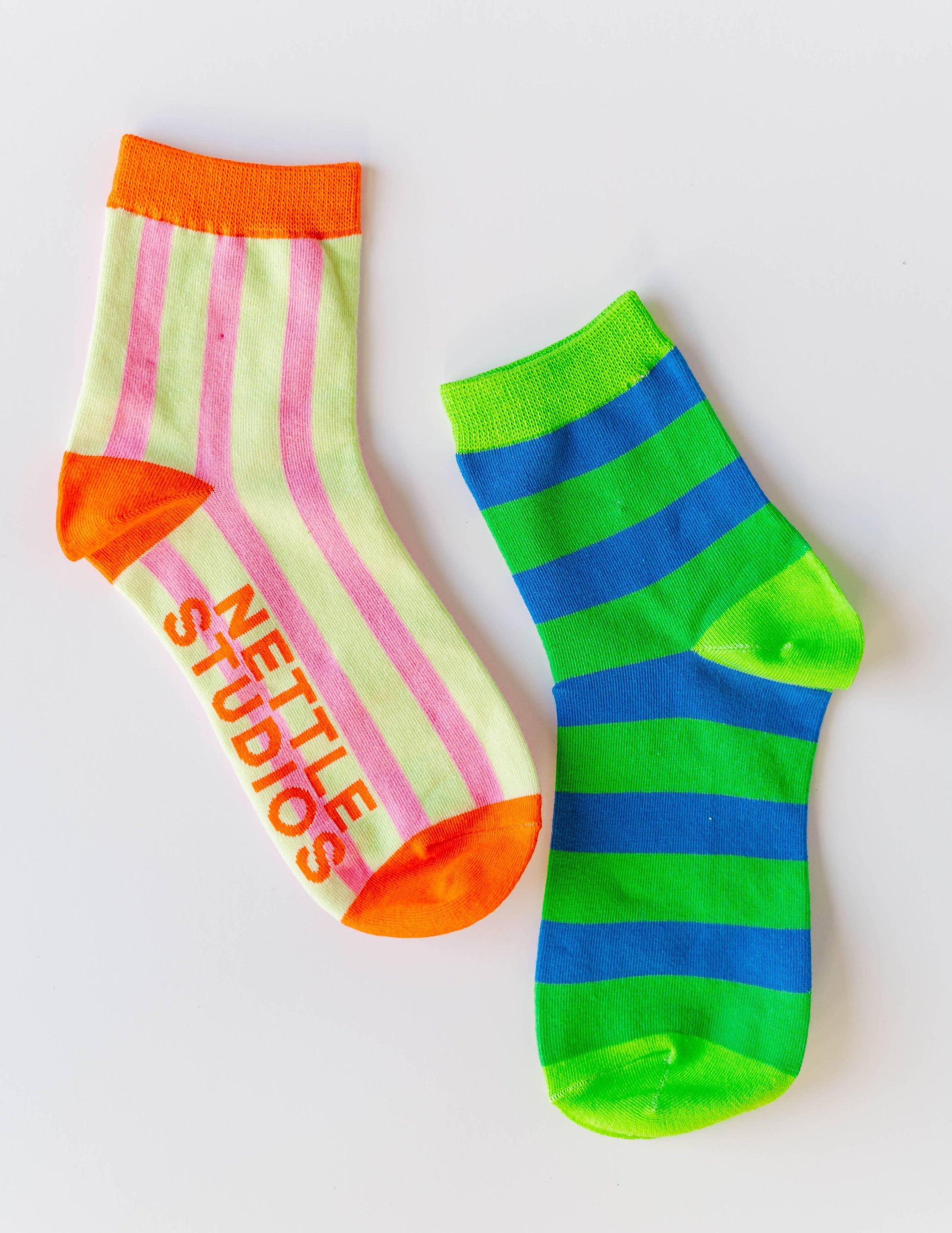 Cotton Green Blue Striped Ankle Sock