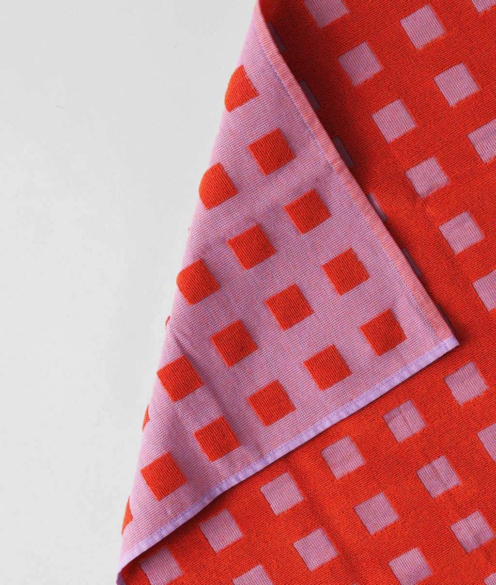 Squares Woven Terry Tea Towel – Lilac/Warm Red