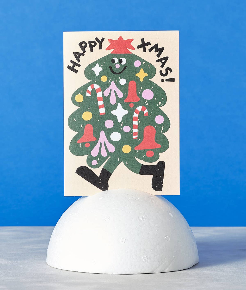 Happy Xmas Tree Embossed Holiday Greeting Card