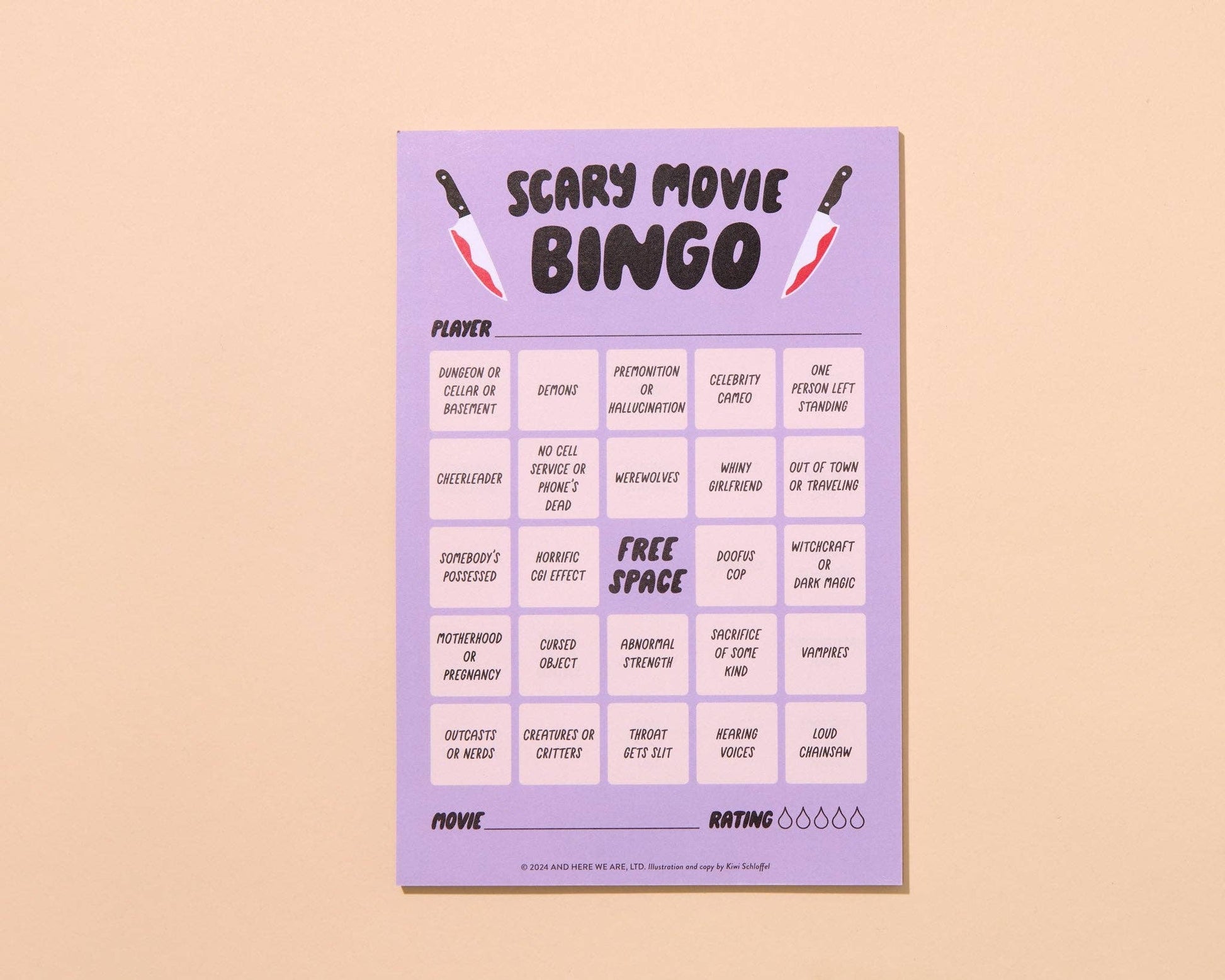 Scary Movie Cheesy Movie Night Bingo