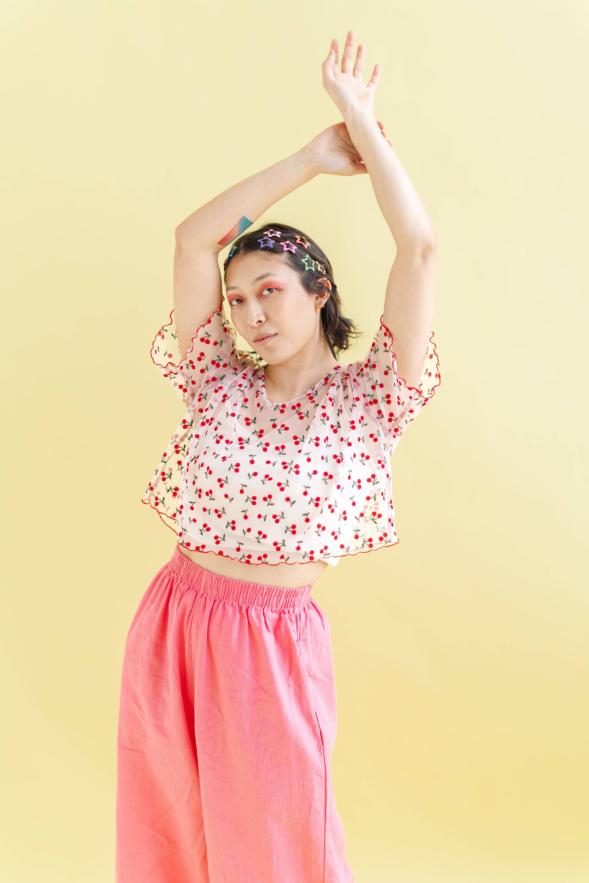 Women's Cherry Mesh Layering Blouse