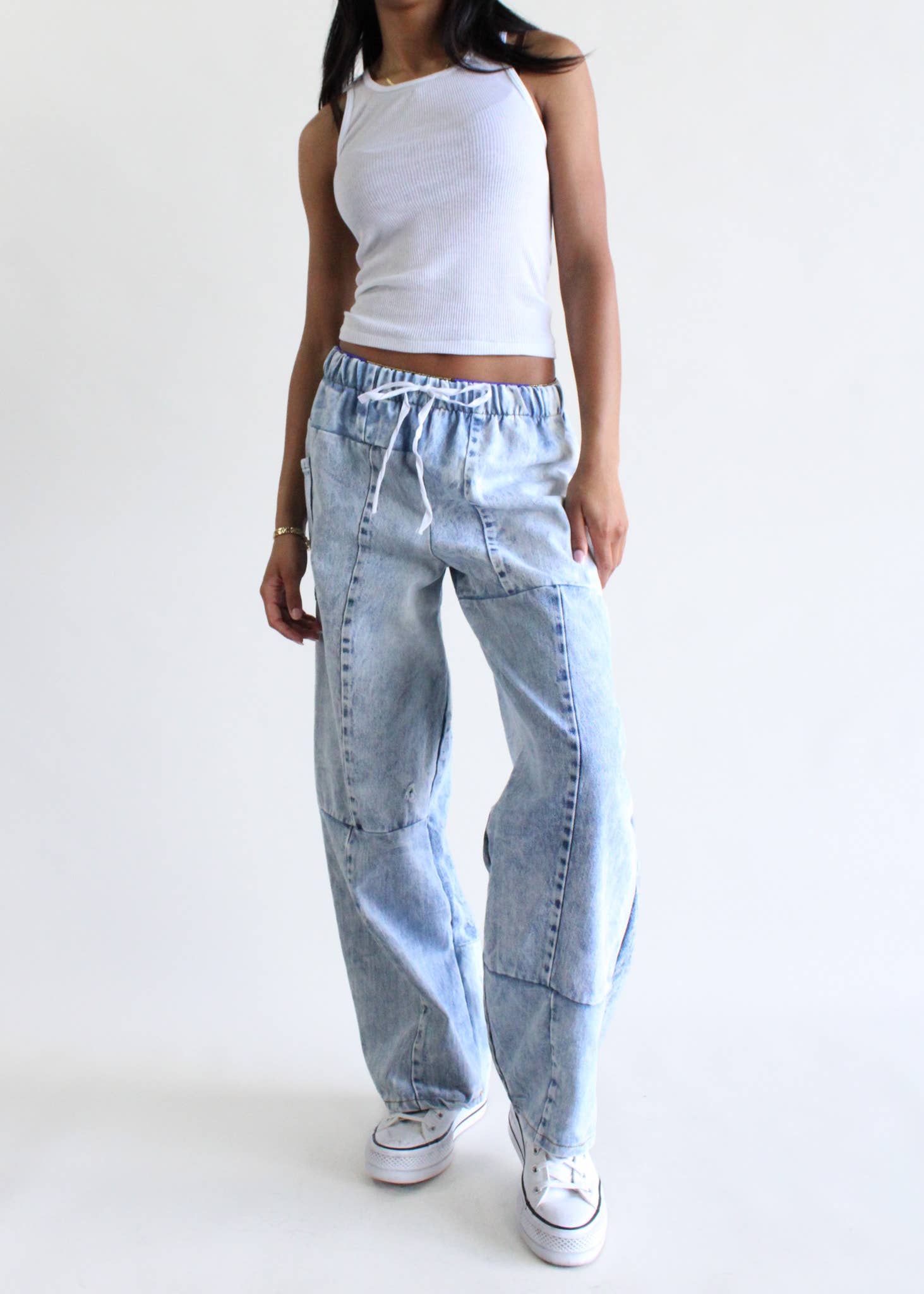 Vintage Denim Elastic Waist Pants