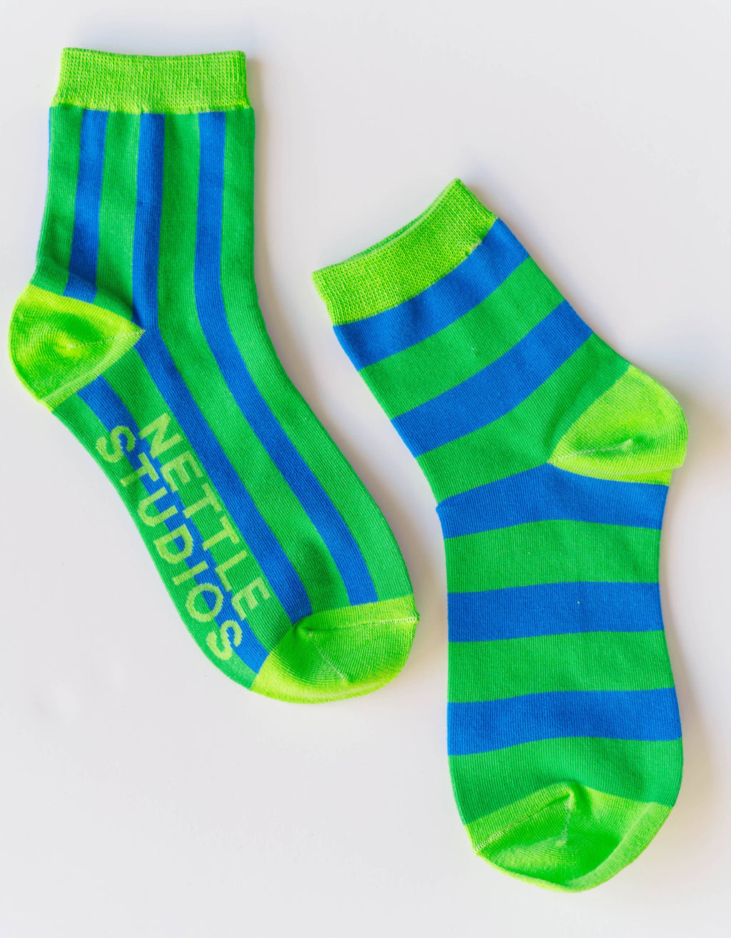 Cotton Green Blue Striped Ankle Sock