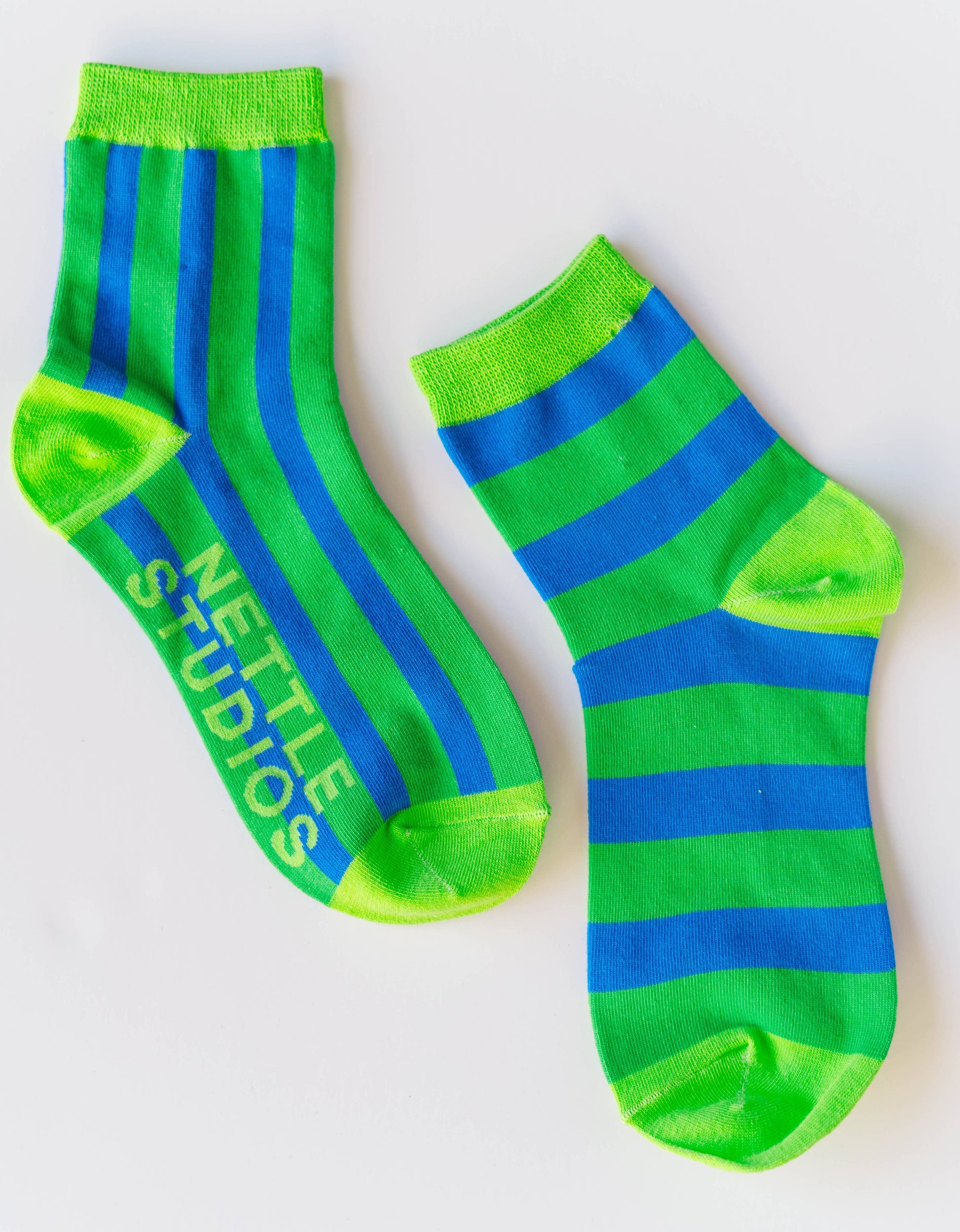 Cotton Green Blue Striped Ankle Sock
