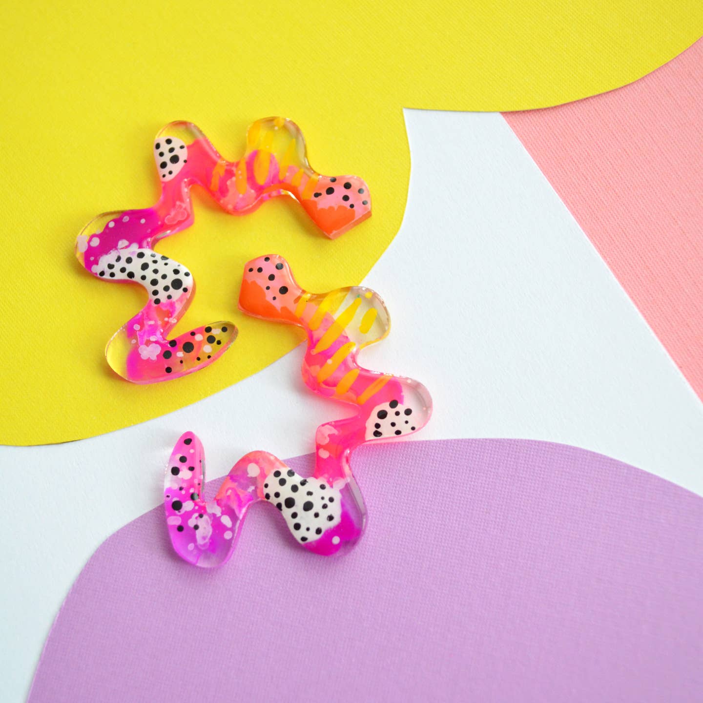 Orange and Pink Squiggle Abstract Earrings