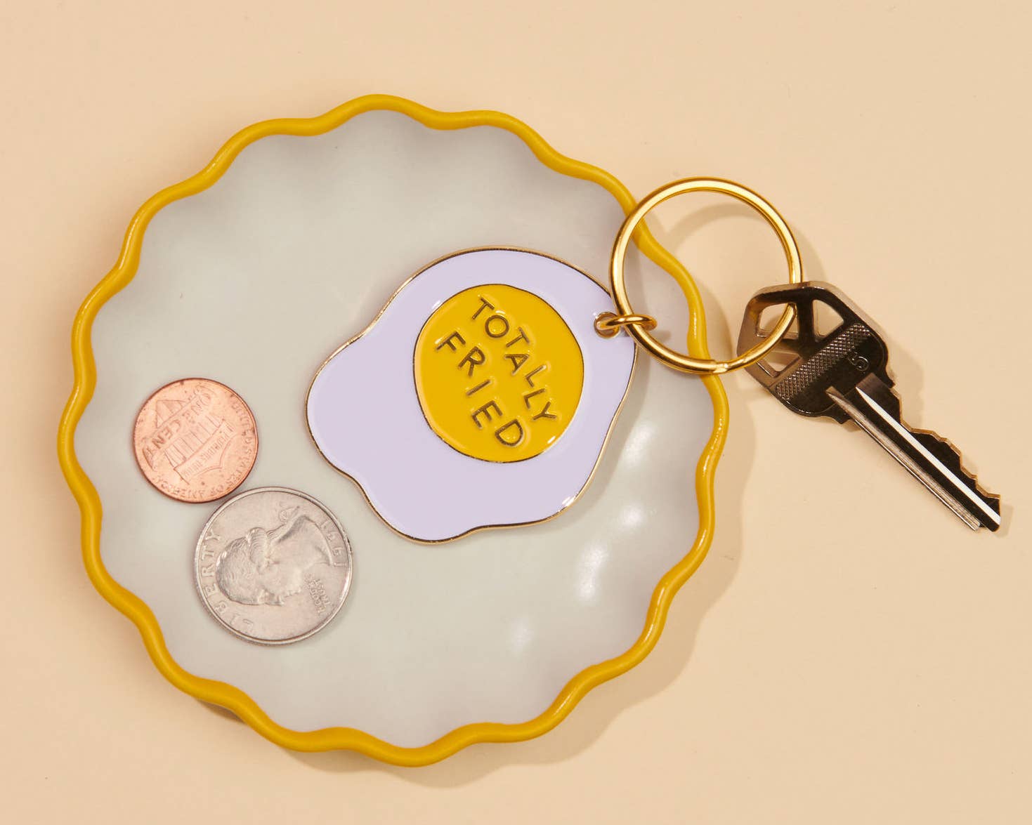 Totally Fried Egg Enamel Keychain