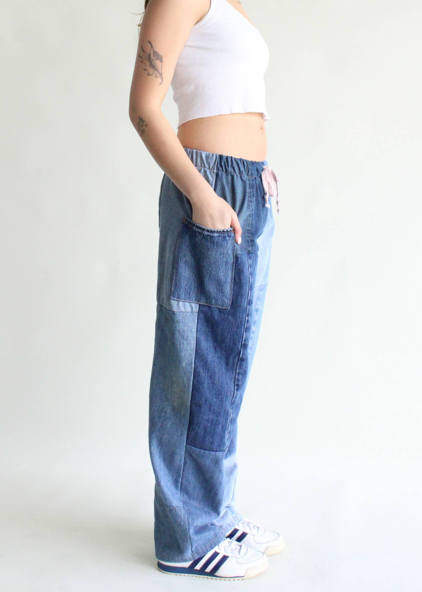 Vintage Denim Elastic Waist Pants