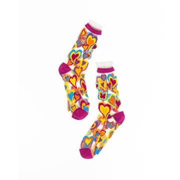 Y2K Hearts Ruffle Sheer Crew Sock