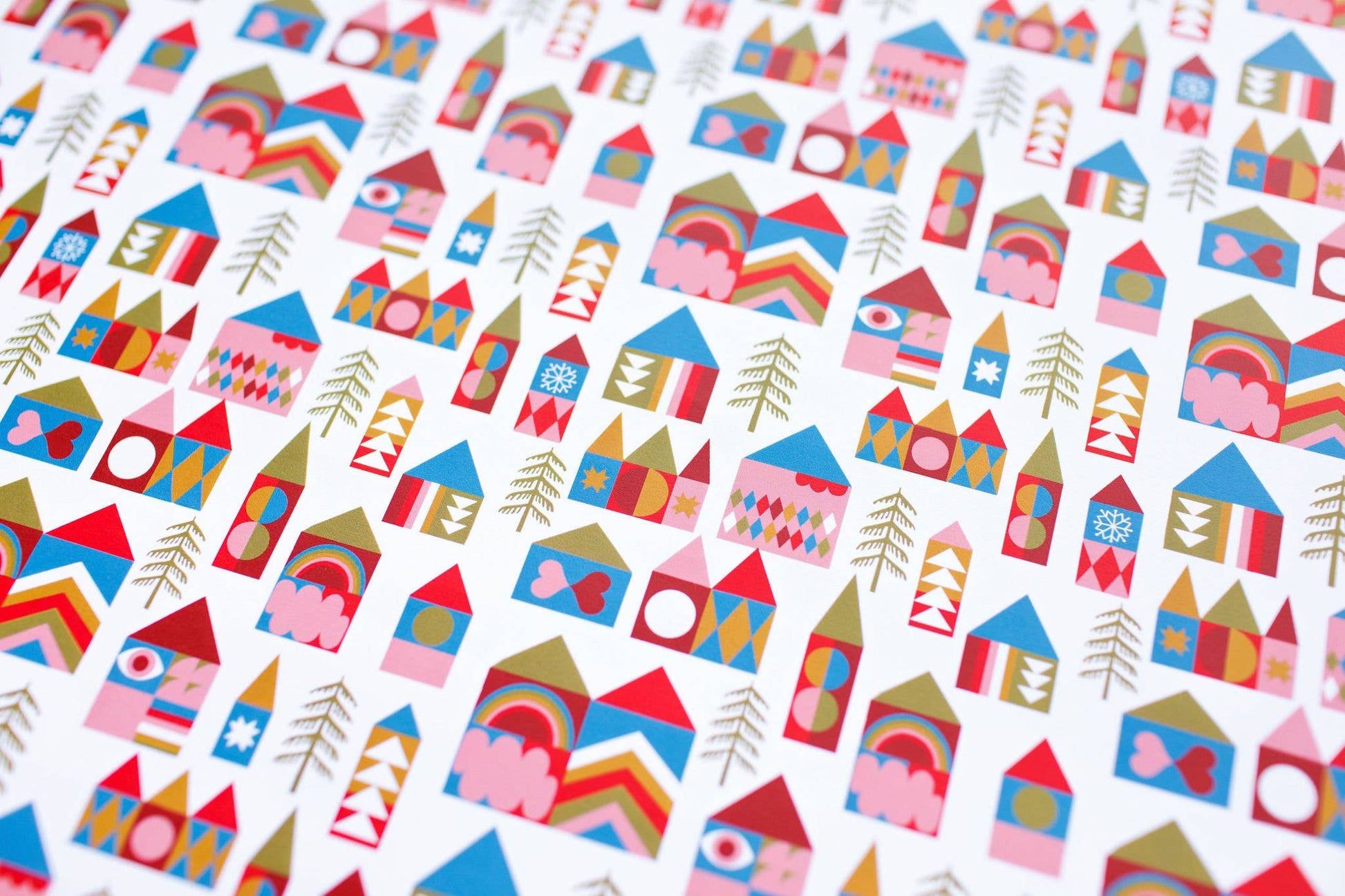 Snowy Village Wrapping Paper Sheet