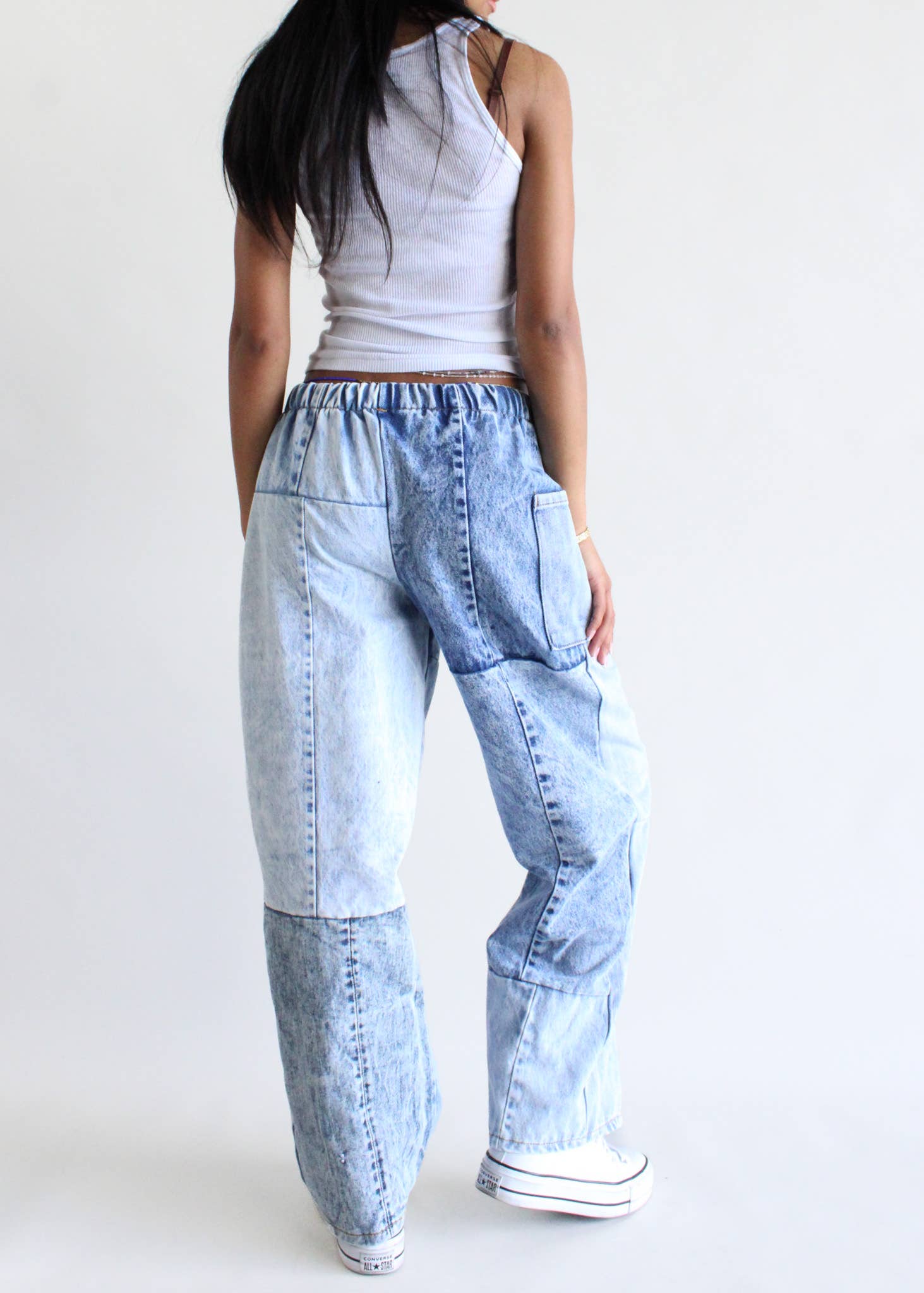 Vintage Denim Elastic Waist Pants