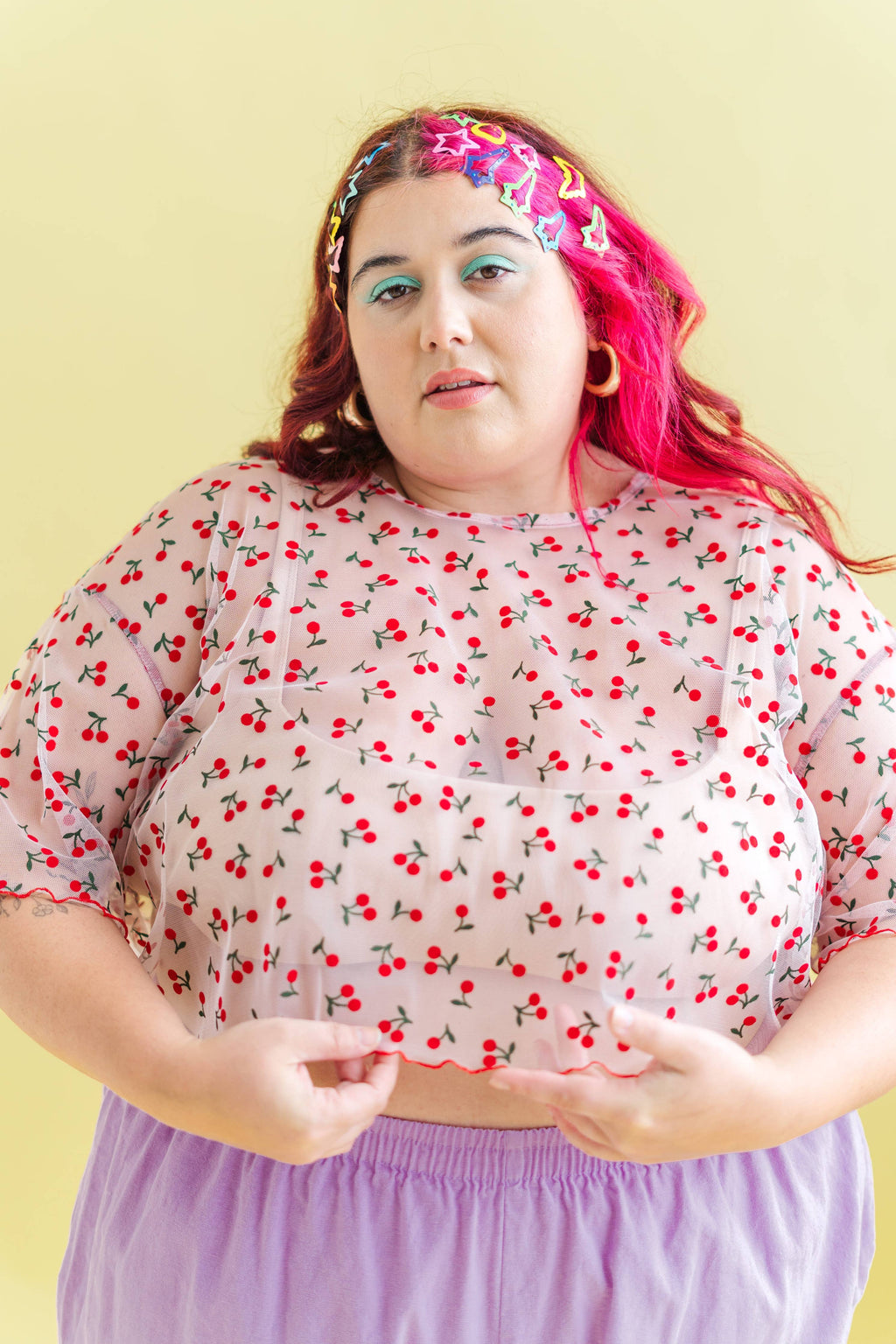 Women's Cherry Mesh Layering Blouse