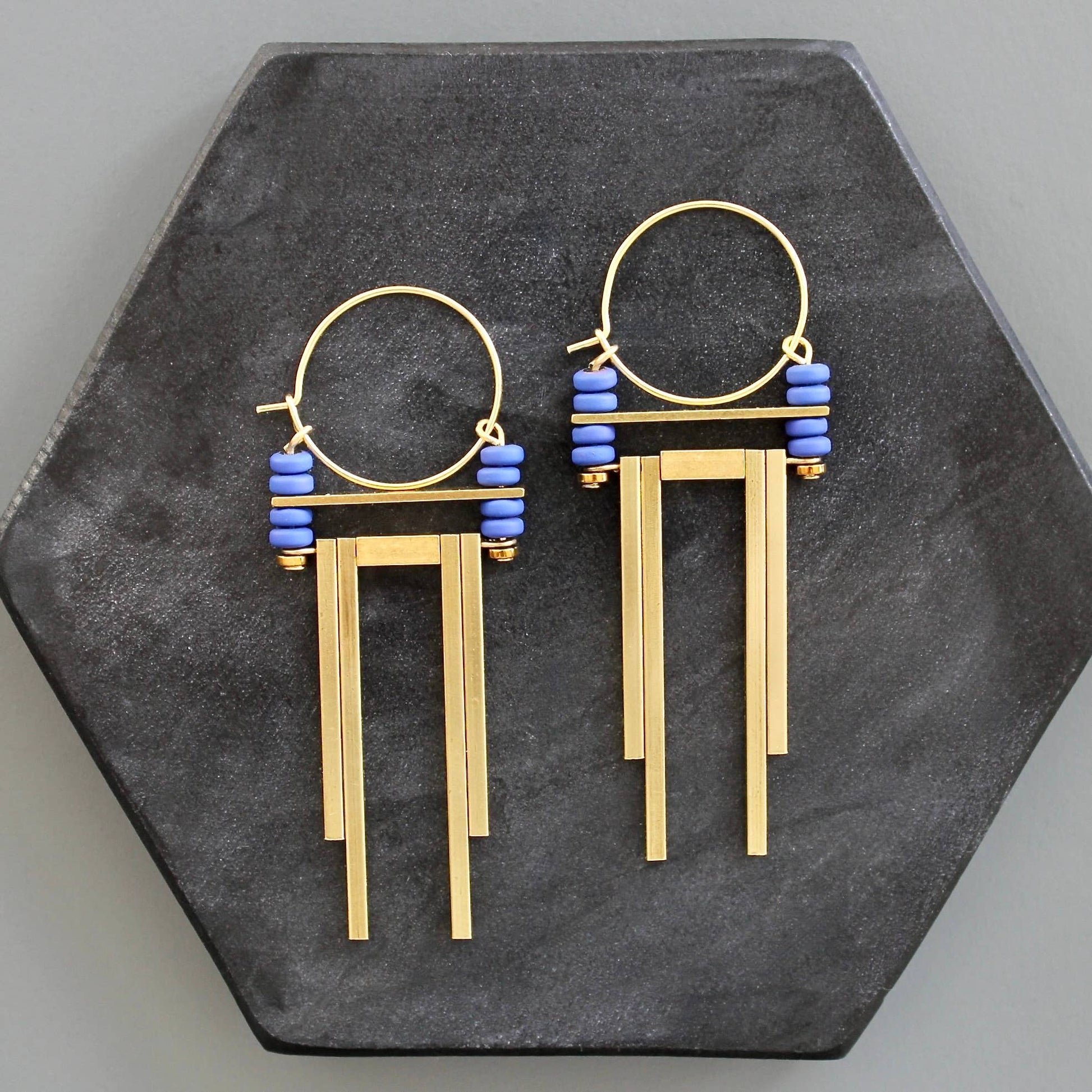 Cobalt Artdeco Hoop Earrings