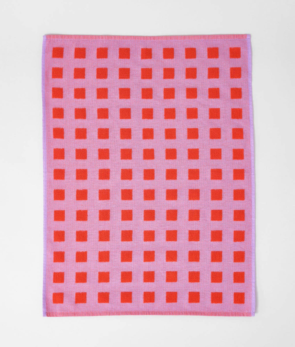 Squares Woven Terry Tea Towel – Lilac/Warm Red