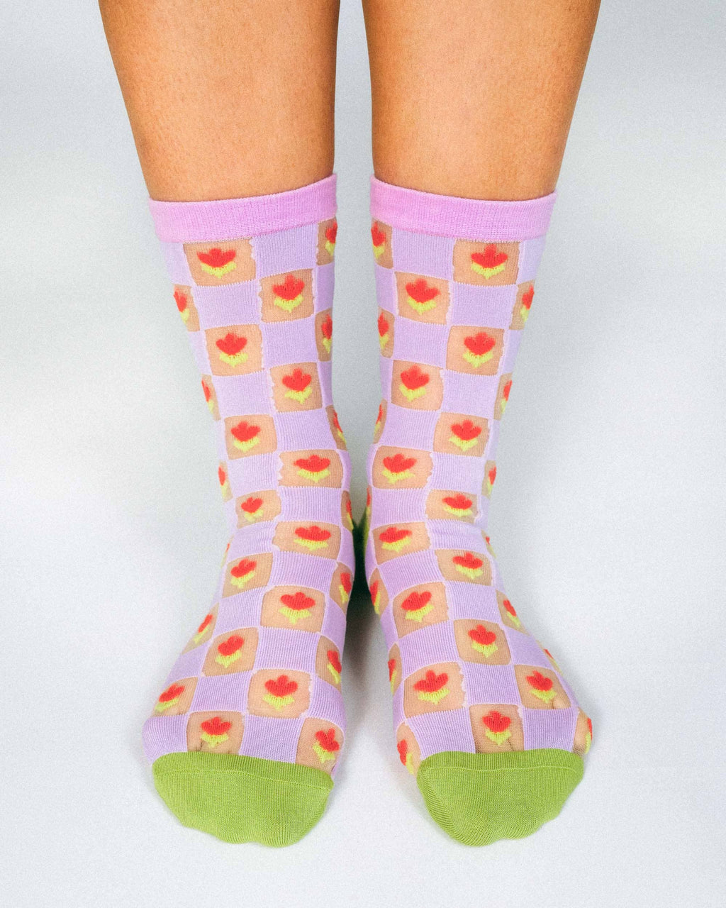 Checkered Tulips Sheer Ankle Sock