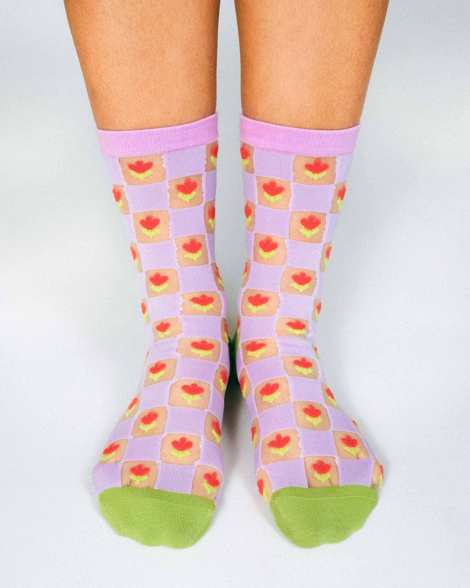 Checkered Tulips Sheer Ankle Sock