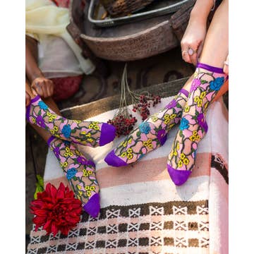 Stain Glass Floral Sheer Crew Sock