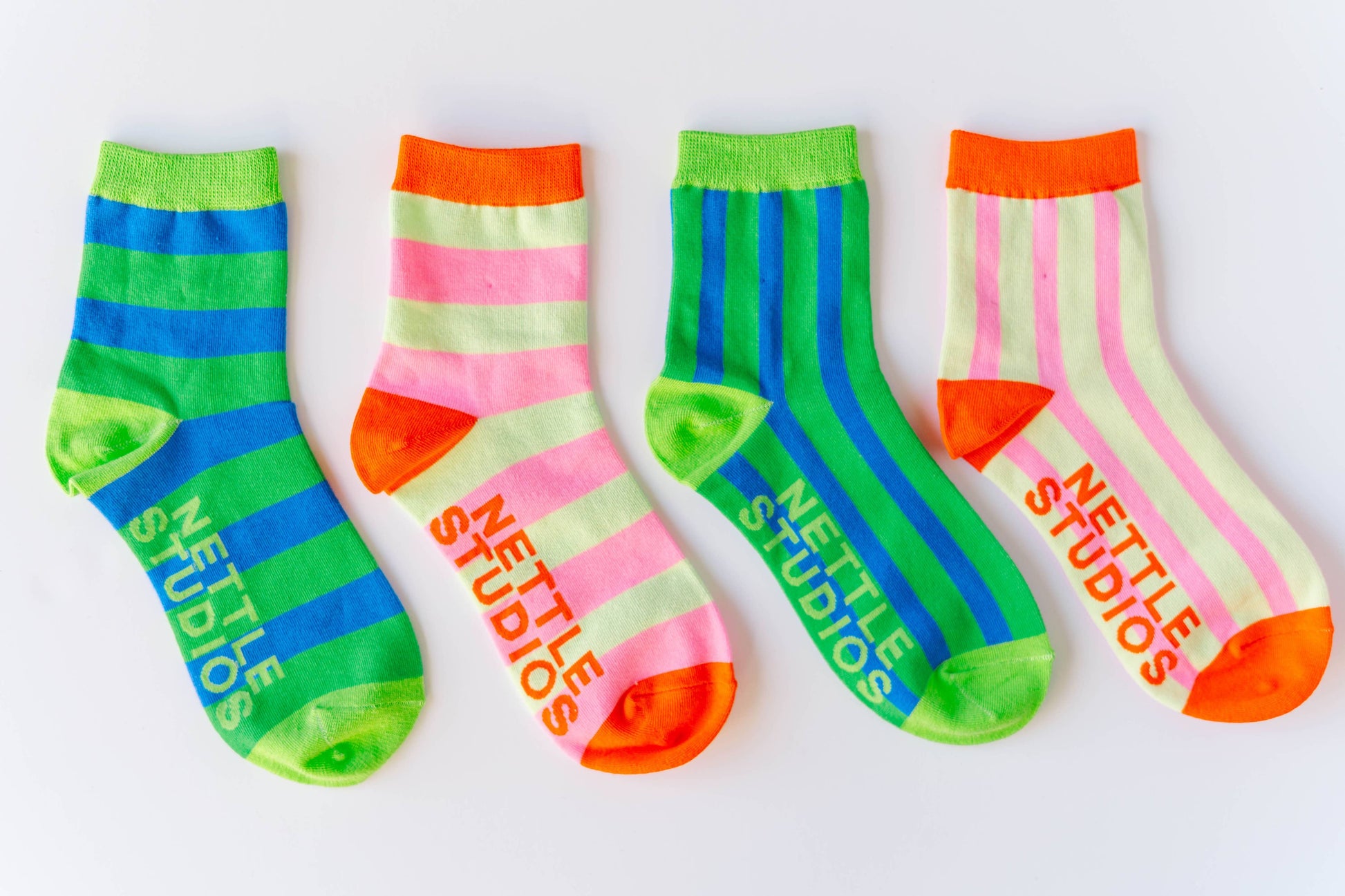 Cotton Pink Yellow Striped Ankle Sock