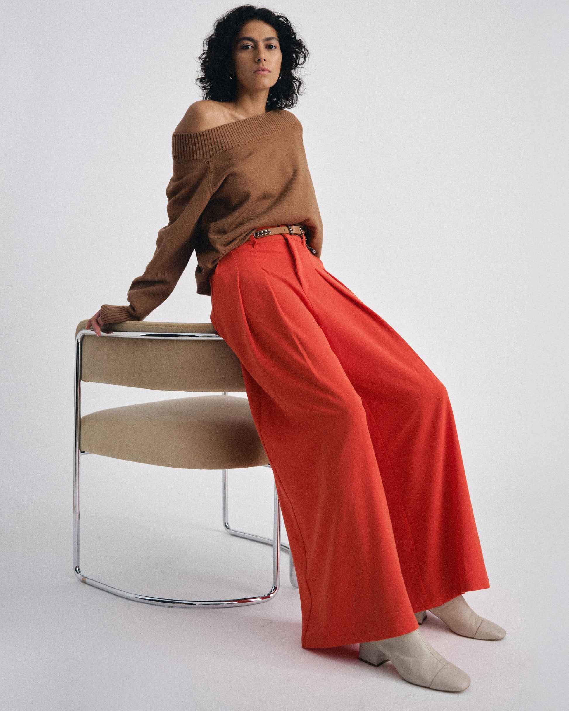 Noomi Cold Shoulder Camel Sweater