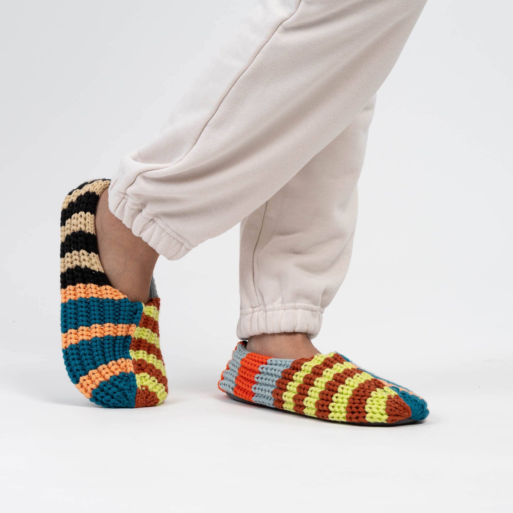 Patchwork Stripe Rib Slippers