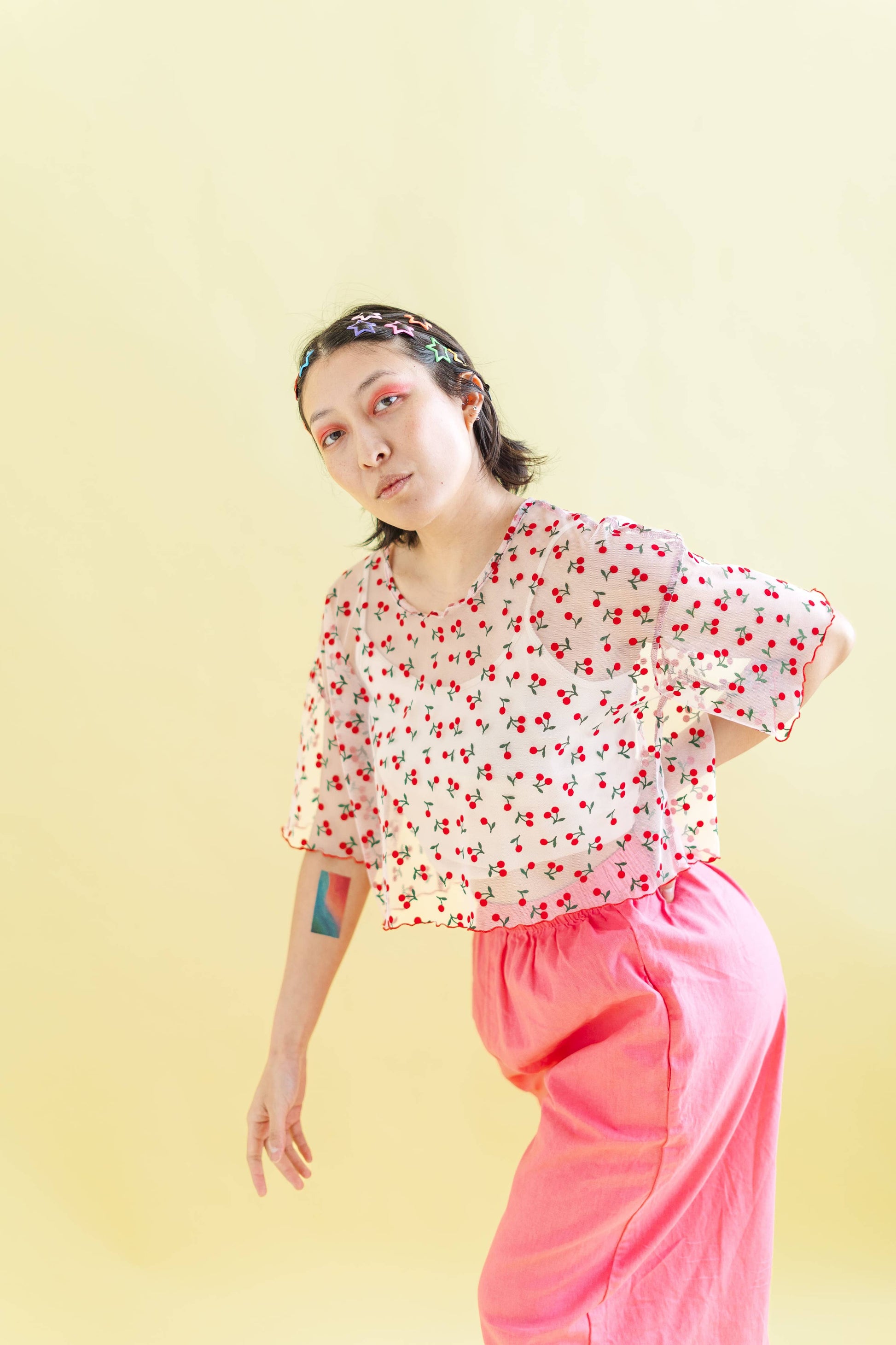 Women's Cherry Mesh Layering Blouse