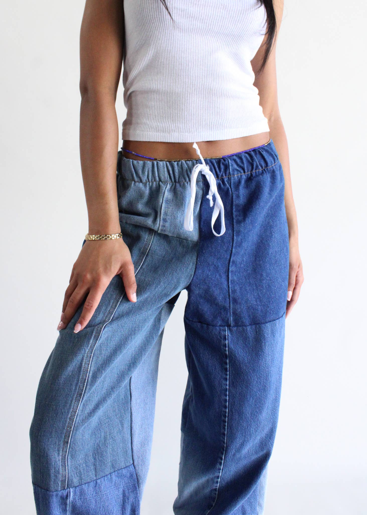 Vintage Denim Elastic Waist Pants