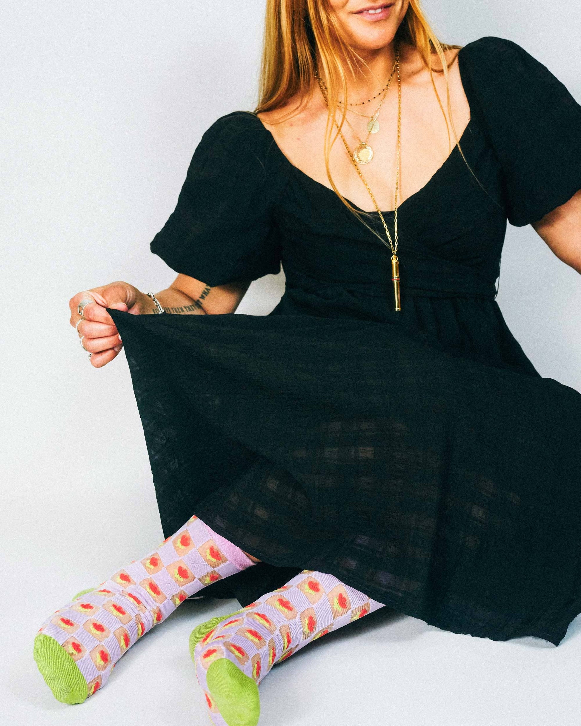 Checkered Tulips Sheer Ankle Sock