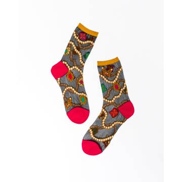 Pearls & Jewels Black Sheer Ankle Sock