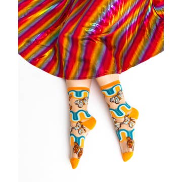 '70s Rainbow Butterfly Sheer Crew Sock