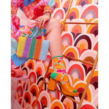 Orange Floral Sheer Crew Sock