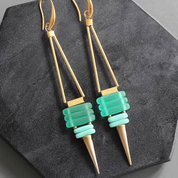 Green and Turquoise Geometric Spike Earrings