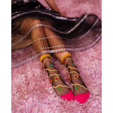 Pearls & Jewels Black Sheer Ankle Sock