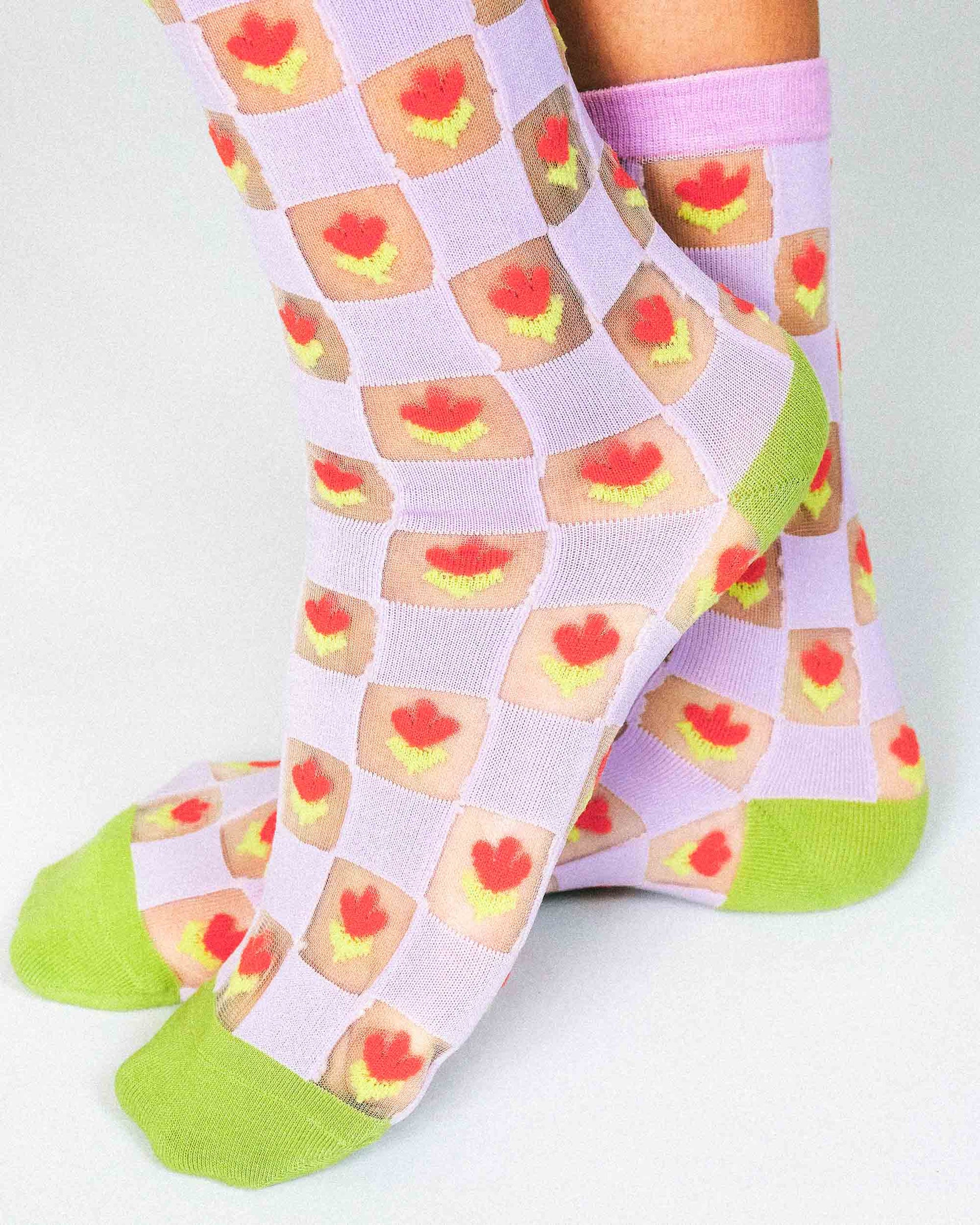 Checkered Tulips Sheer Ankle Sock
