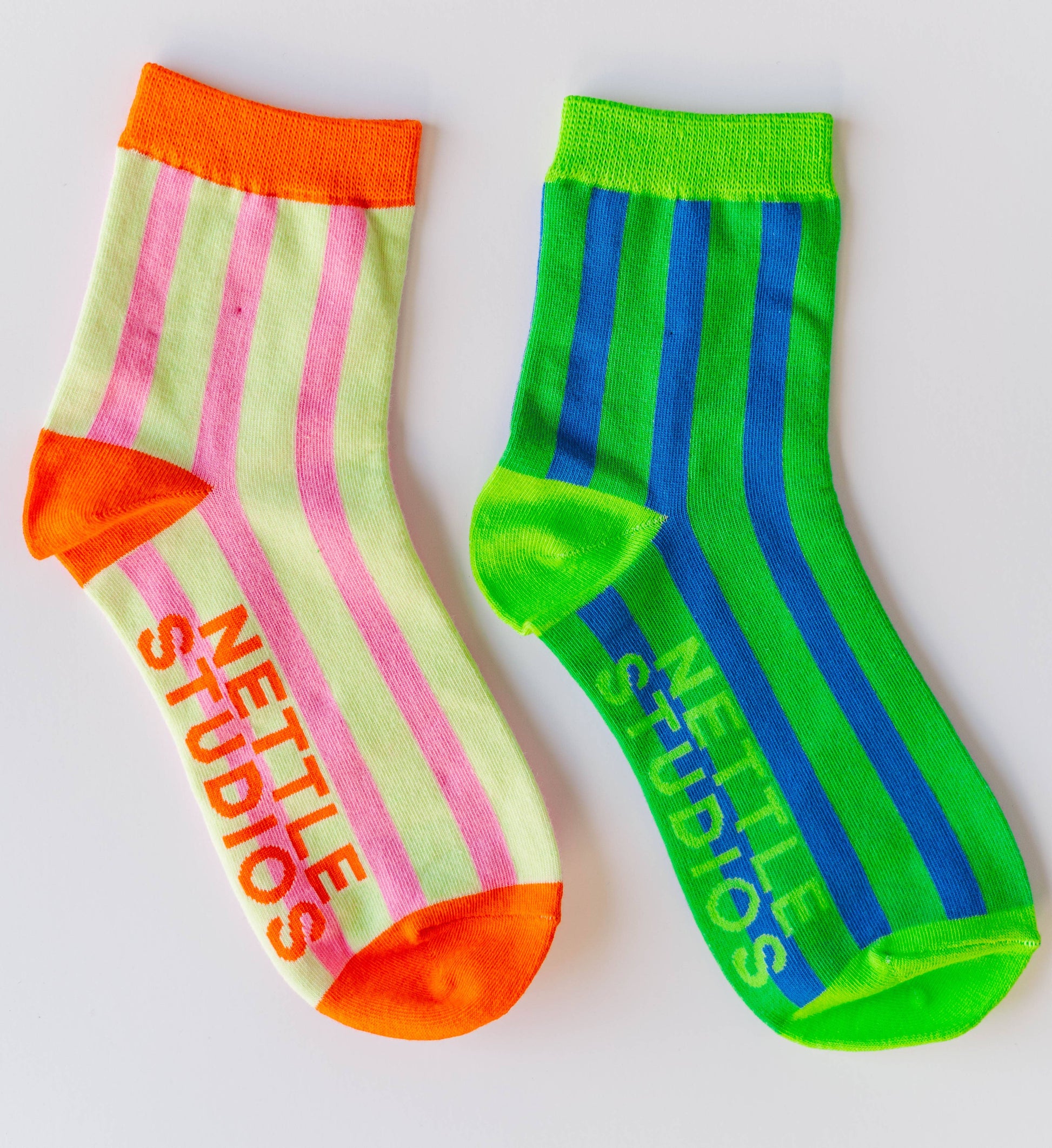 Cotton Green Blue Striped Ankle Sock