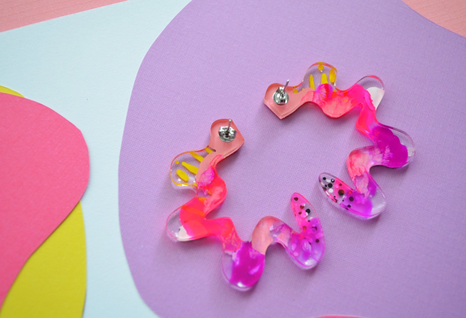 Orange and Pink Squiggle Abstract Earrings