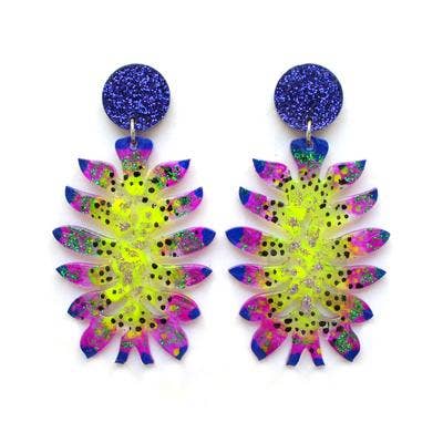 Neon Yellow Space Alien Flower Earrings
