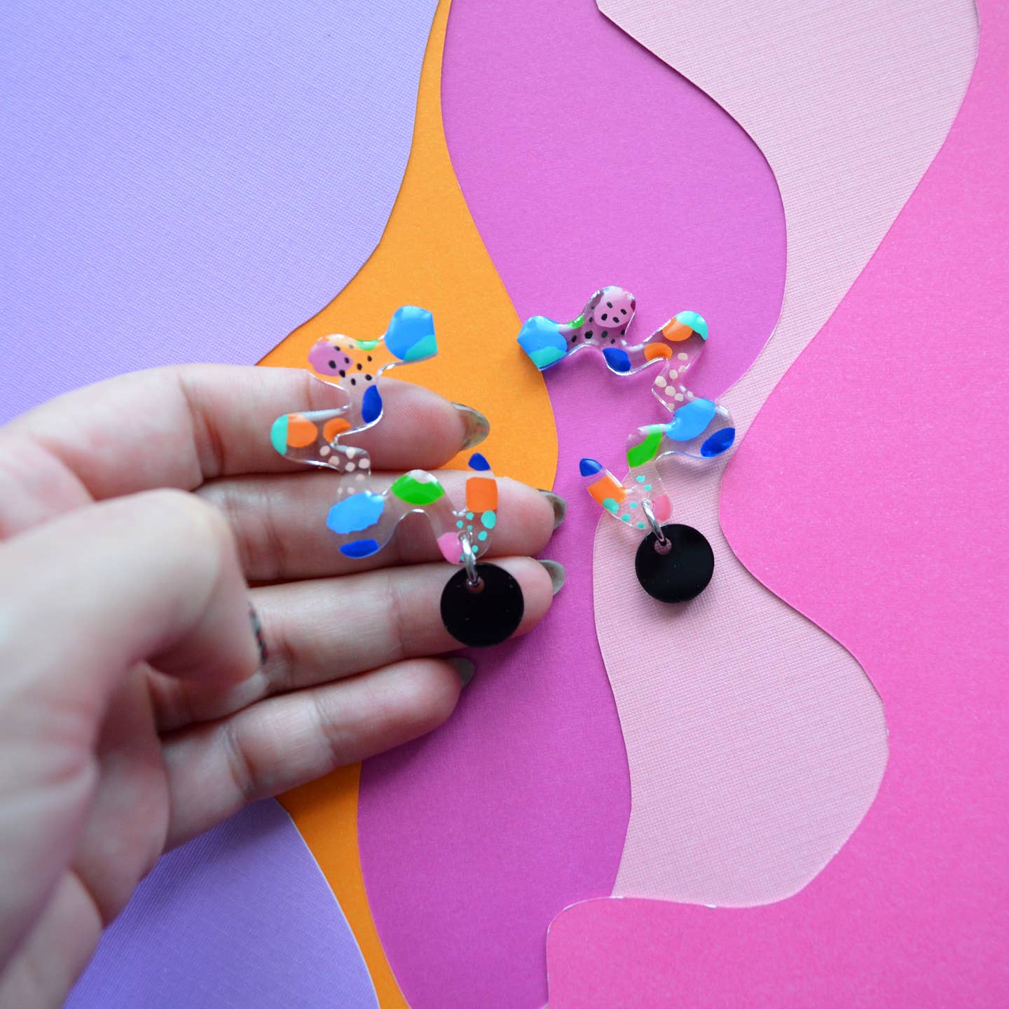 Clear Squiggle Earrings