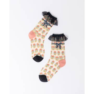 Repeat Floral Ruffle Sheer Crew Sock