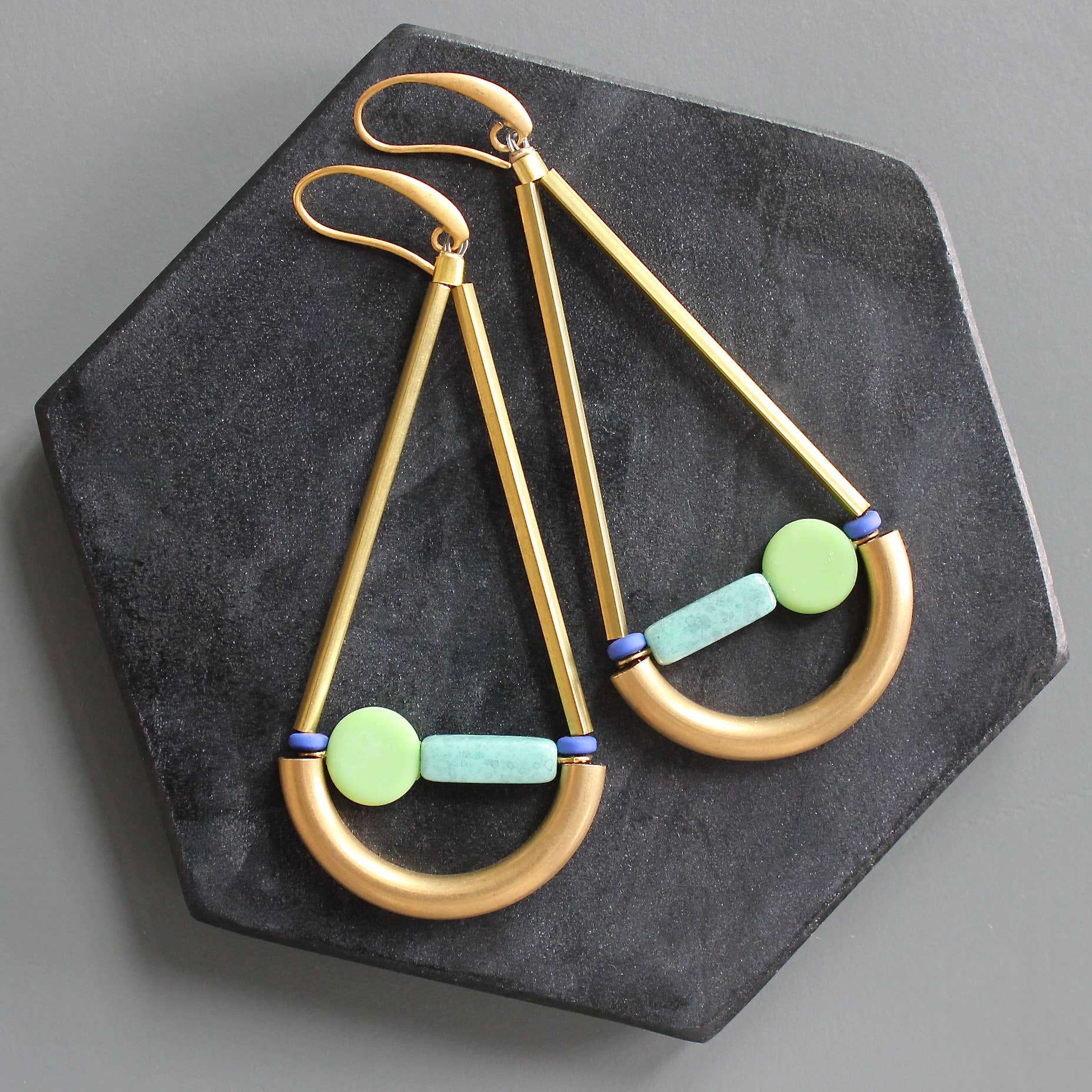 Green and Turquoise Geometric Earrings
