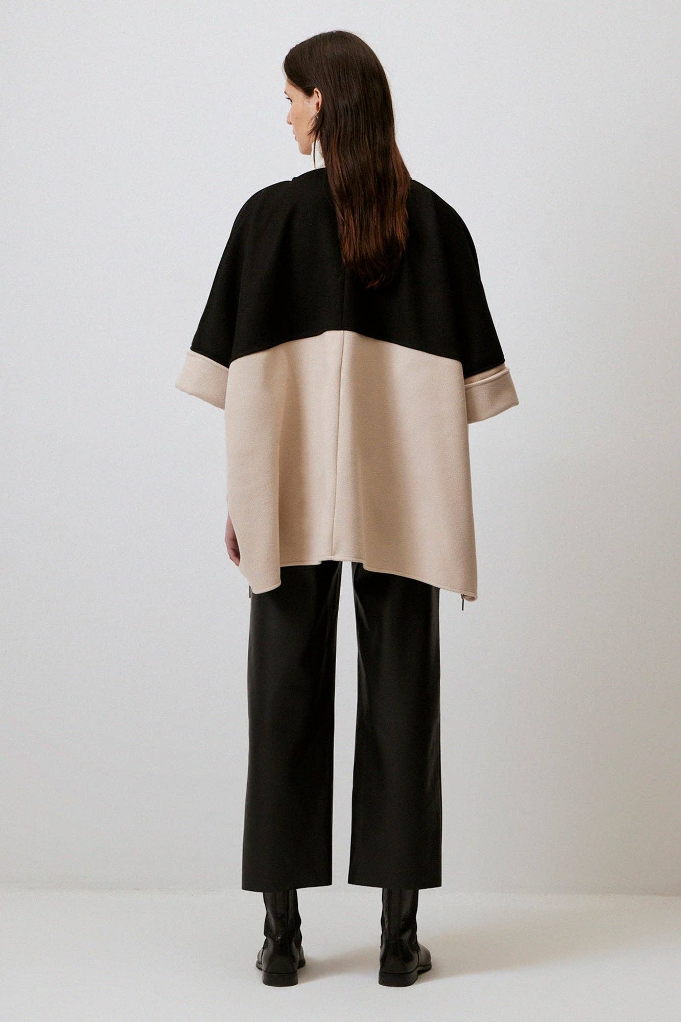 Two Tone Zip-Side Oversized Poncho Jacket