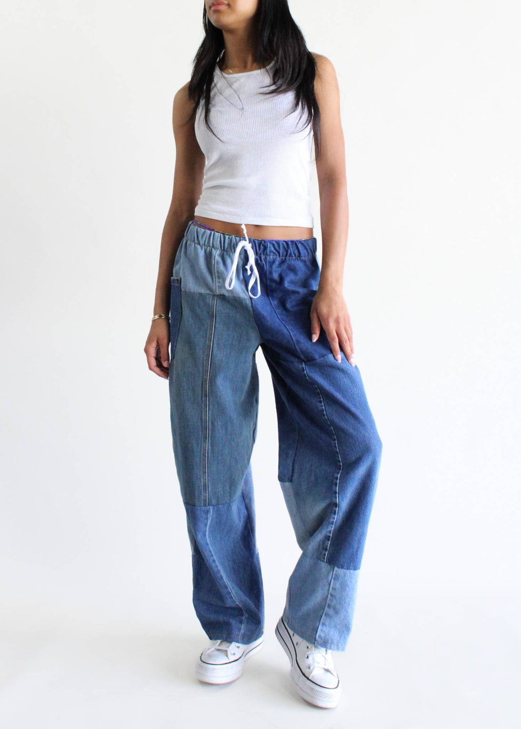 Vintage Denim Elastic Waist Pants
