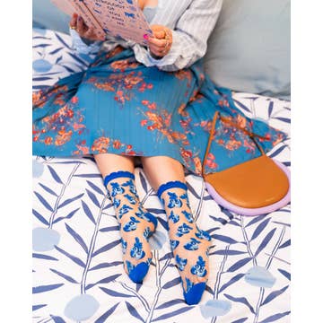 Blueberry Ruffle Sheer Crew Sock