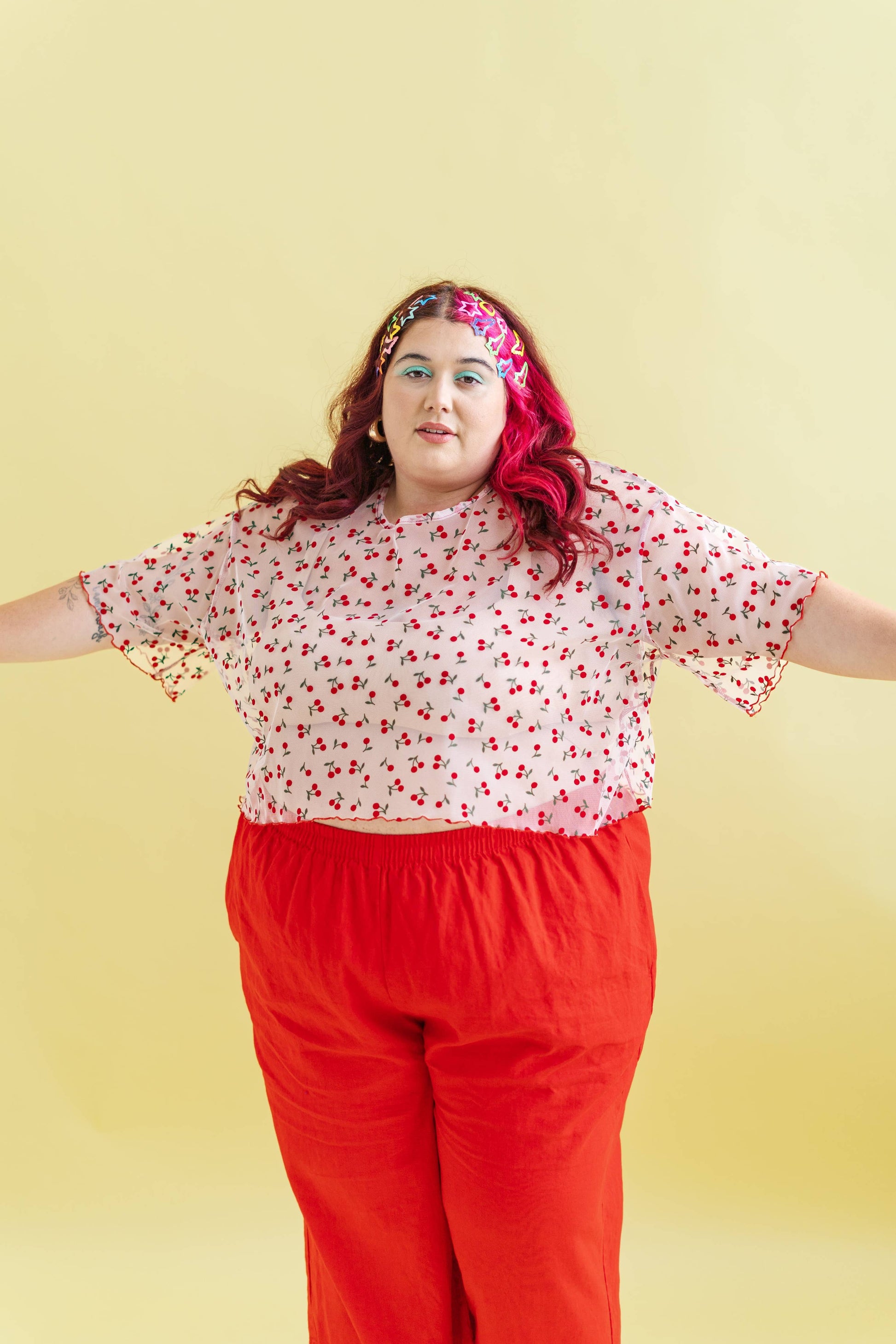 Women's Cherry Mesh Layering Blouse